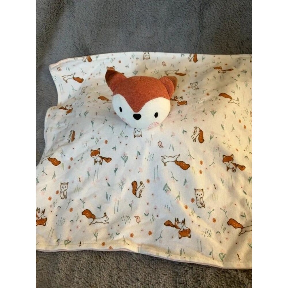 Fox Baby Security Blanket Muslin Cotton Woodland Lovey Snuggle Toy Comforter